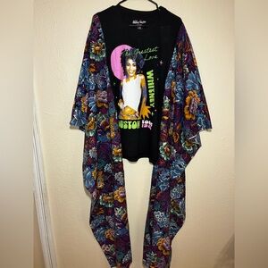 Whitney Houston Graphic Tee with Floral Kimono